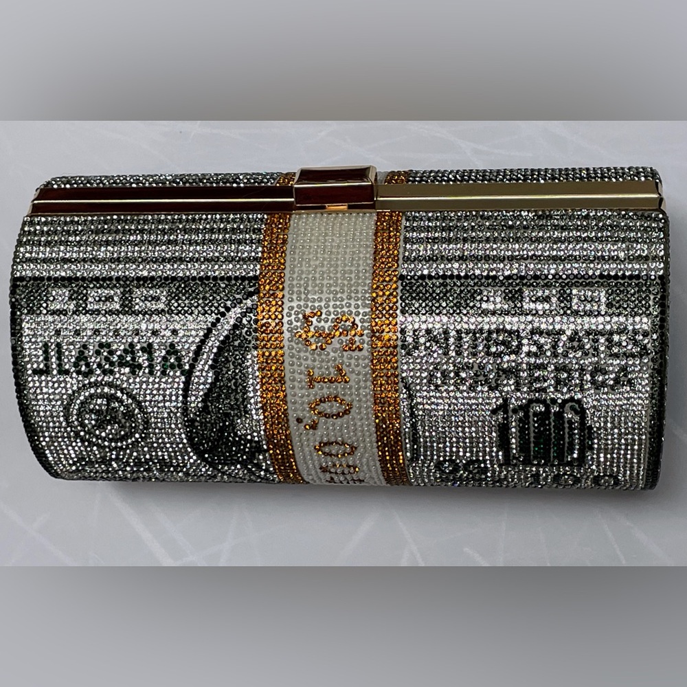 FASHION $100 USA DOLLAR BILL $10K 💵MONEY ROLL RHINESTONE 💎BLING 💎CROSSBODY BAG